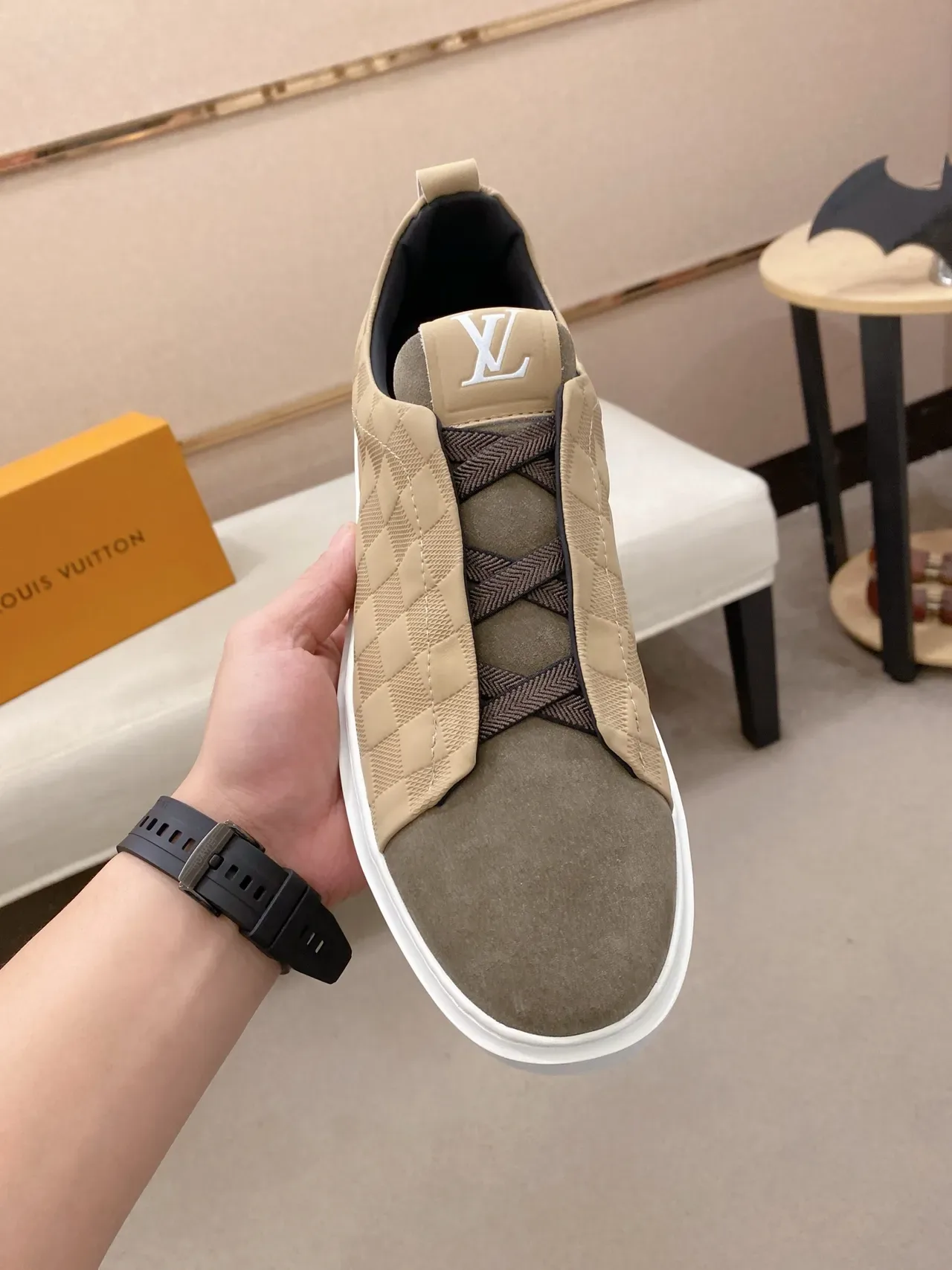 Louis Vuitton Beige Brown Slip-On Checkerboard Textile Lifestyle Sneakers 5