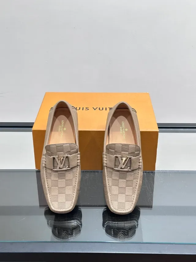 Louis Vuitton Beige Leather Upper Checkered Monogram Canvas Toe Loafer 4