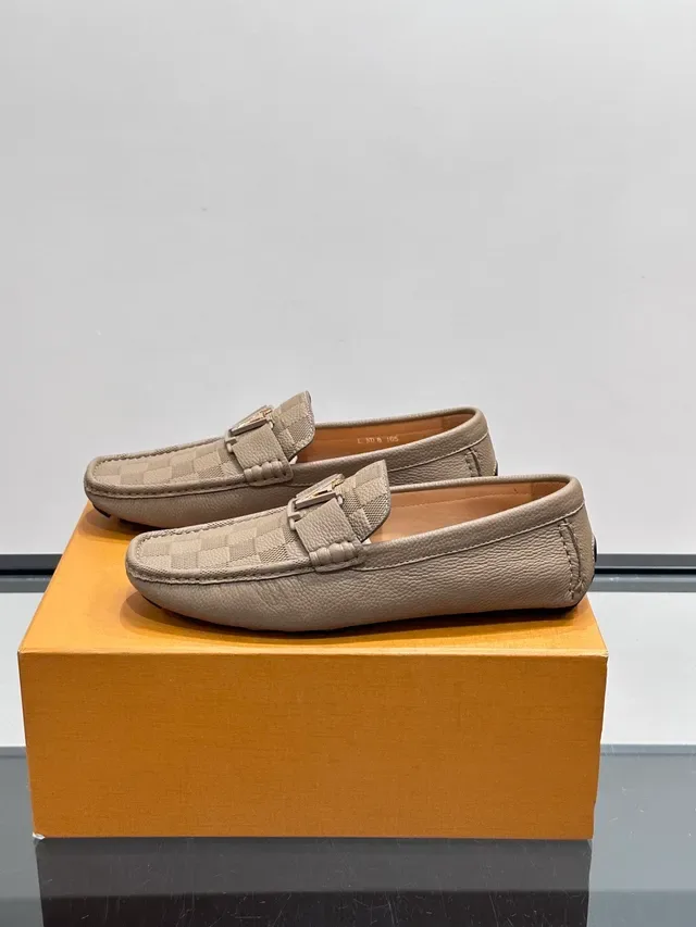 Louis Vuitton Beige Leather Upper Checkered Monogram Canvas Toe Loafer 5