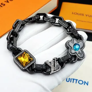 Louis Vuitton Black Blue Oxidized Metal Chain Pavé Crystal Accents Bracelet