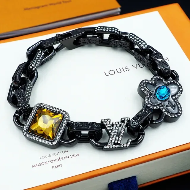 Louis Vuitton Black Blue Oxidized Metal Chain Pavé Crystal Accents Bracelet 2