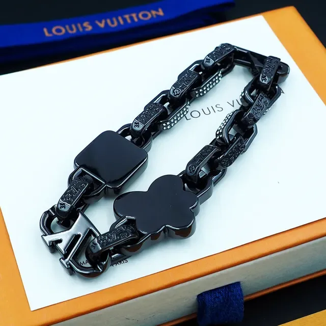 Louis Vuitton Black Blue Oxidized Metal Chain Pavé Crystal Accents Bracelet 4
