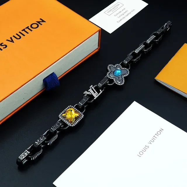 Louis Vuitton Black Blue Oxidized Metal Chain Pavé Crystal Accents Bracelet 6