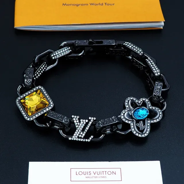 Louis Vuitton Black Blue Oxidized Metal Chain Pavé Crystal Accents Bracelet 8