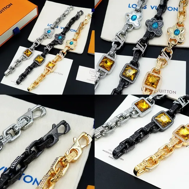Louis Vuitton Black Blue Oxidized Metal Chain Pavé Crystal Accents Bracelet 9