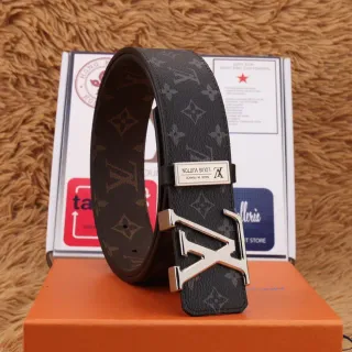 Louis Vuitton Black Brown Monogram-Printed Large Interlocking LV Buckle Leather Belt