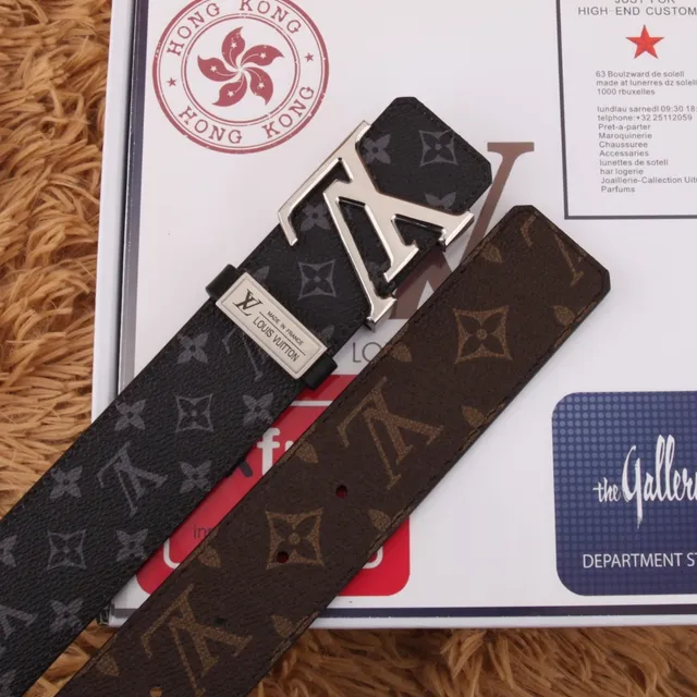 Louis Vuitton Black Brown Monogram-Printed Large Interlocking LV Buckle Leather Belt 3