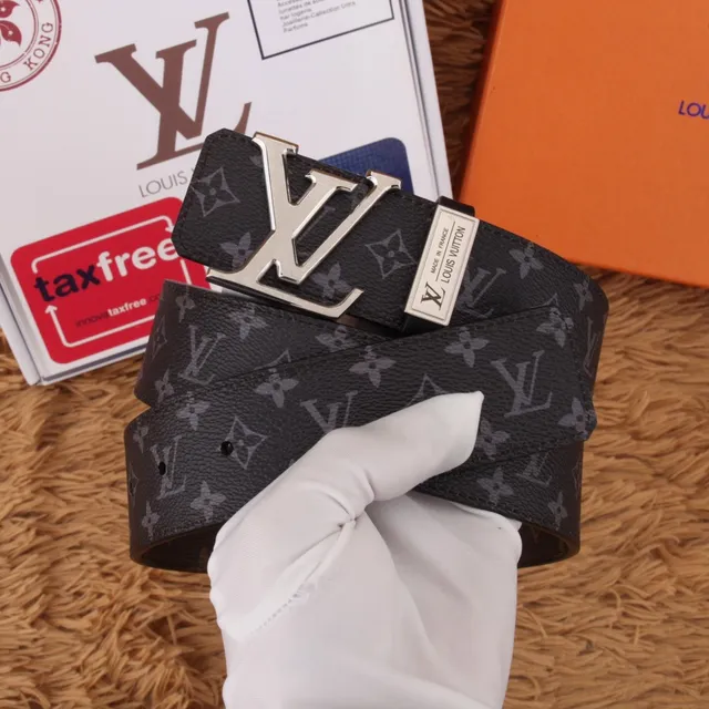 Louis Vuitton Black Brown Monogram-Printed Large Interlocking LV Buckle Leather Belt 4