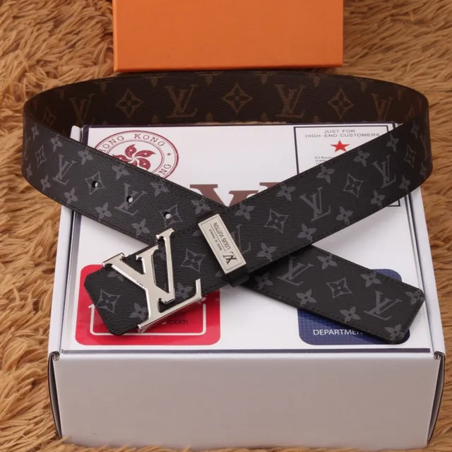 Louis Vuitton Black Brown Monogram-Printed Large Interlocking LV Buckle Leather Belt 5