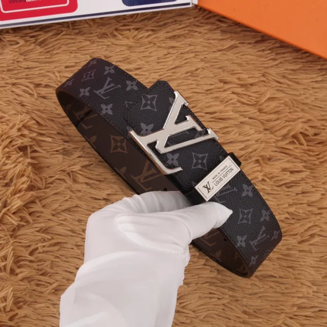 Louis Vuitton Black Brown Monogram-Printed Large Interlocking LV Buckle Leather Belt 6