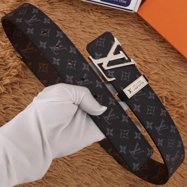 Louis Vuitton Black Brown Monogram-Printed Large Interlocking LV Buckle Leather Belt 7