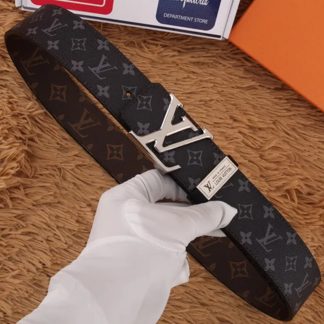 Louis Vuitton Black Brown Monogram-Printed Large Interlocking LV Buckle Leather Belt 8