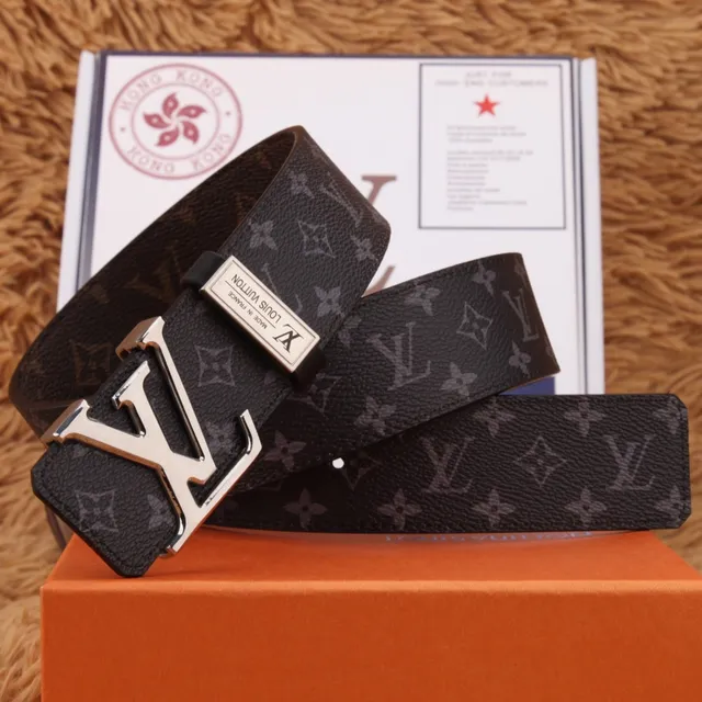 Louis Vuitton Black Brown Monogram-Printed Large Interlocking LV Buckle Leather Belt 9