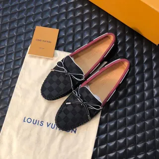 Louis Vuitton Preto Borgonha Damier Grafite Lona Xadrez Detalhe de Laço Frontal Mocassim
