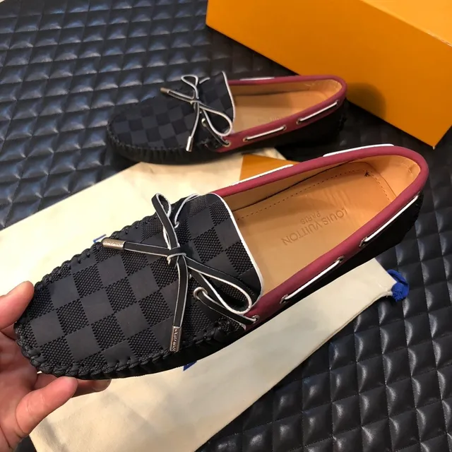 Louis Vuitton Noir Bordeaux Damier Graphite Toile Damier Détail Nœud Avant Mocassin 2
