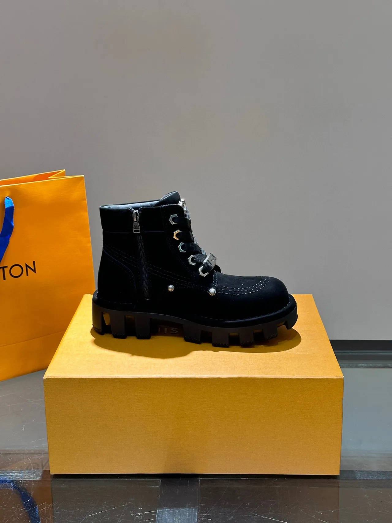 Louis Vuitton Black Chunky Lug Sole Ankle Boots 6
