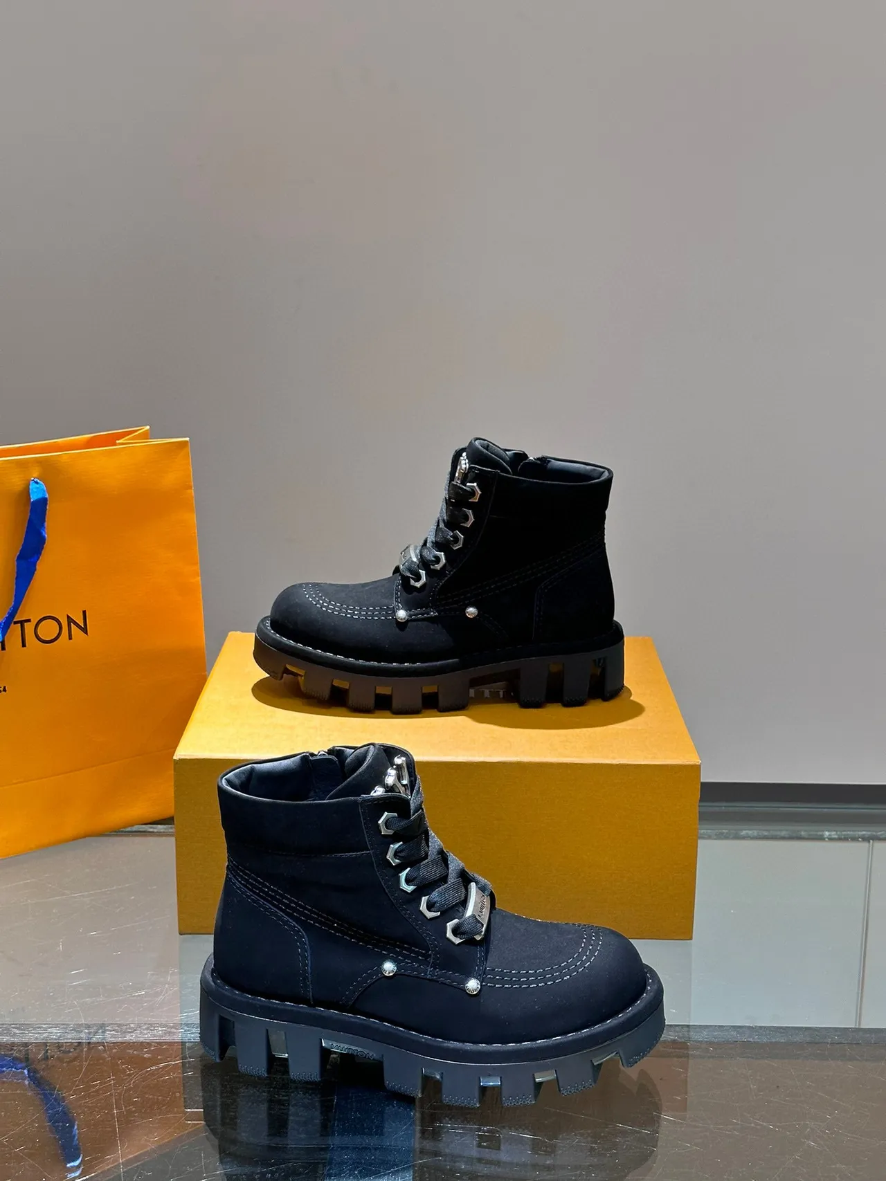 Louis Vuitton Black Chunky Lug Sole Ankle Boots 7