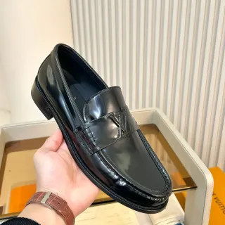 Louis Vuitton Black Glossy Patent Leather Monogrammed Strap Loafer