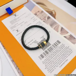 إسورة Louis Vuitton جلد مضفر أسود وذهبي مع أجهزة