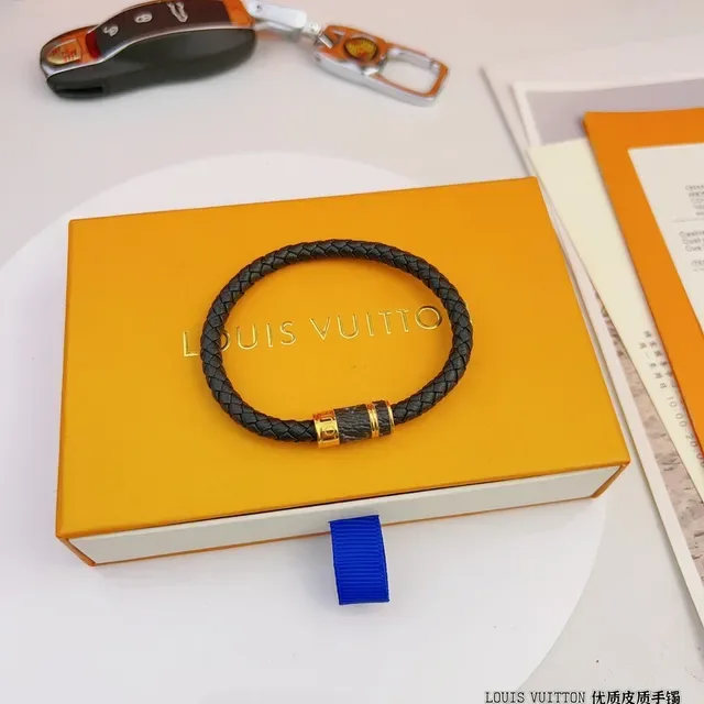 Louis Vuitton Black Gold Braided Leather Hardware Bracelet 3