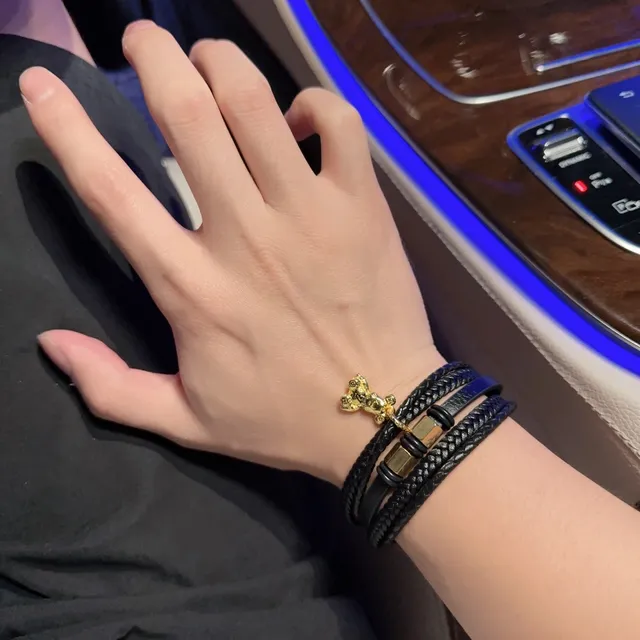 Louis Vuitton Black Gold Braided Leather Multi-Wrap Bracelet 2