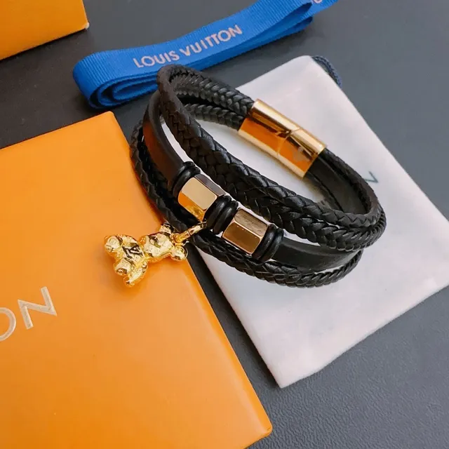 Louis Vuitton Black Gold Braided Leather Multi-Wrap Bracelet 3