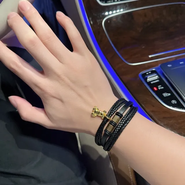 Louis Vuitton Black Gold Braided Leather Multi-Wrap Bracelet 4