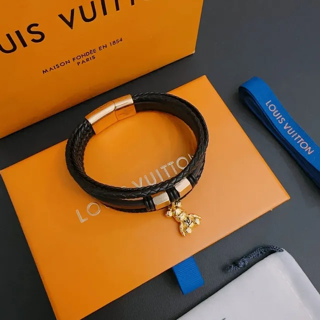 Louis Vuitton Black Gold Braided Leather Multi-Wrap Bracelet 5