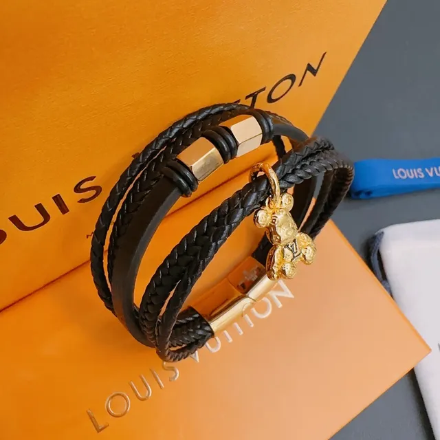 Louis Vuitton Black Gold Braided Leather Multi-Wrap Bracelet 8