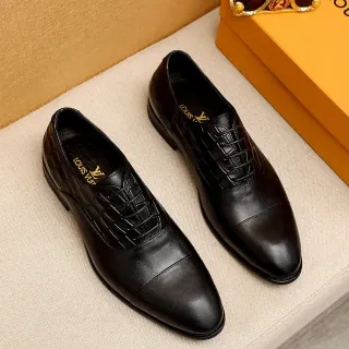 Louis Vuitton Black Gold Cap-Toe Croc-Embossed Quarters Oxford Shoes