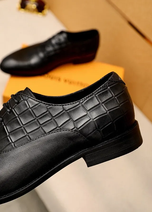 Louis Vuitton Chaussures Oxford Noir Or Cap-Toe Croc-Embossed Quarters 7