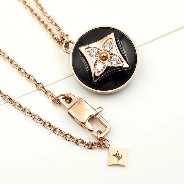 Louis Vuitton Black Gold Layered Geometric Pendant Necklace 2