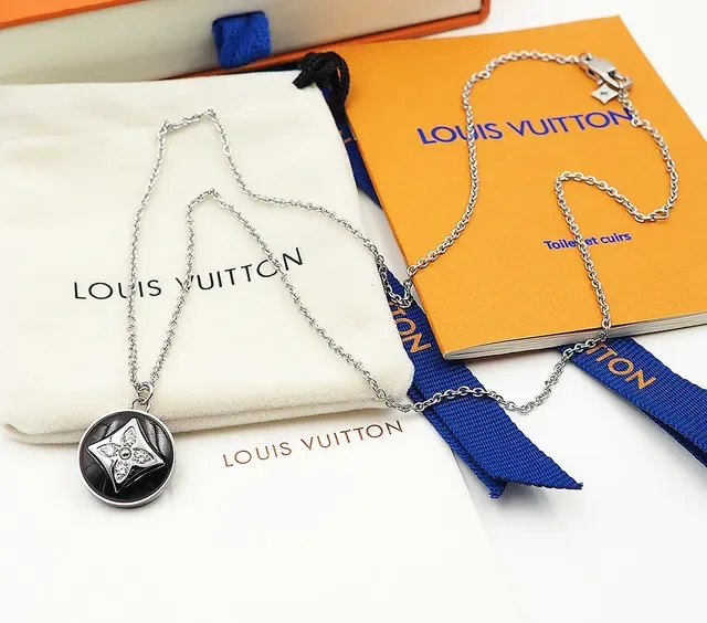 Louis Vuitton Black Gold Layered Geometric Pendant Necklace 3