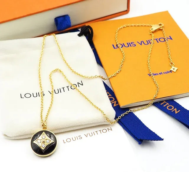 Louis Vuitton Black Gold Layered Geometric Pendant Necklace 4