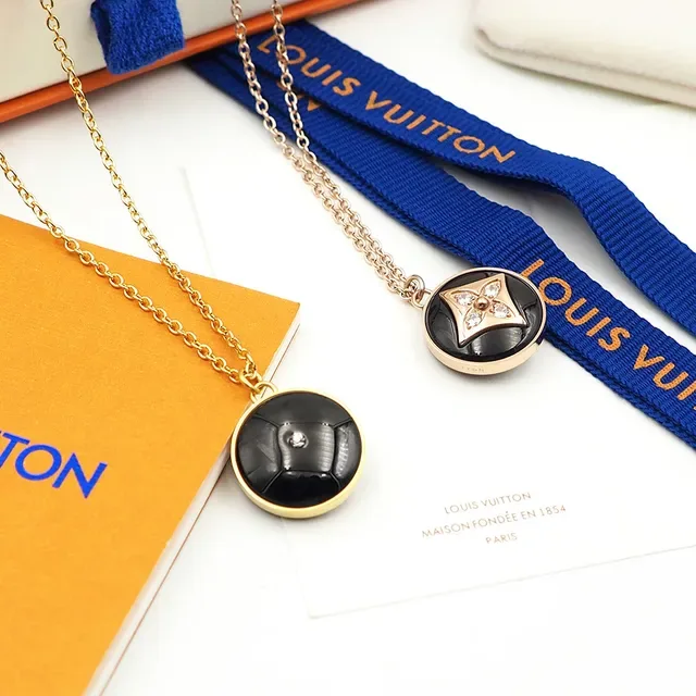 Louis Vuitton Black Gold Layered Geometric Pendant Necklace 5