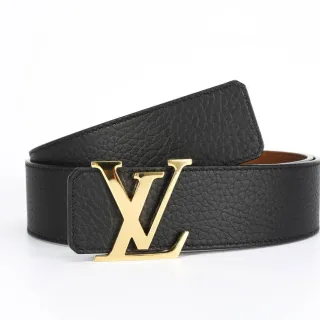 Louis Vuitton Black Gold Pebbled Monogram Buckle Leather Belt