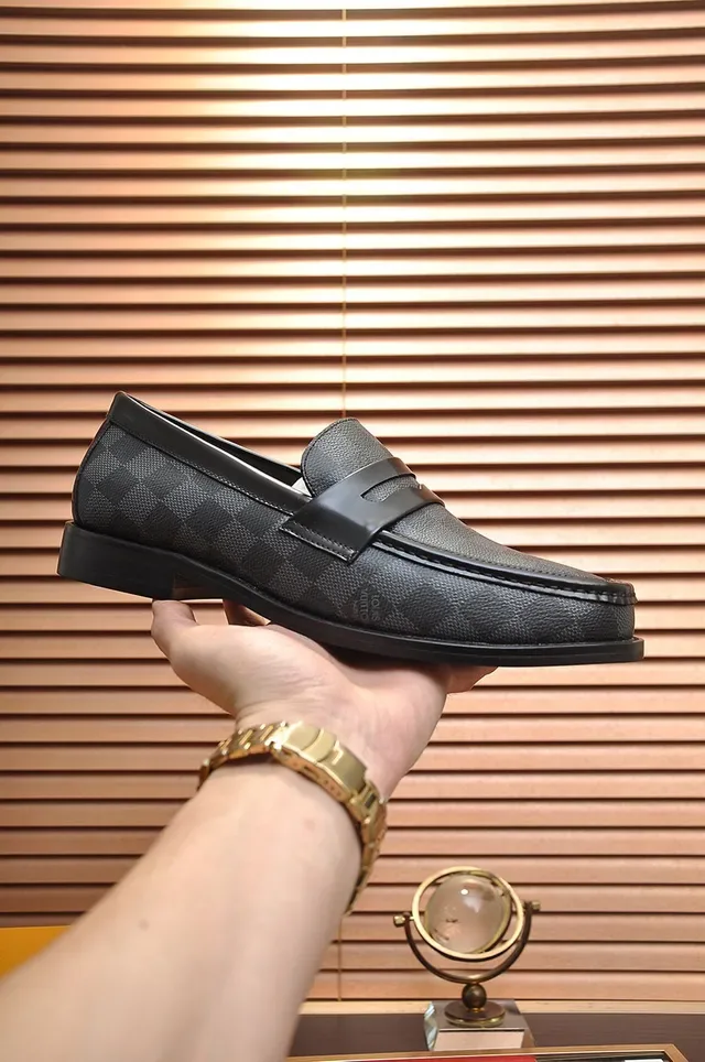 Louis Vuitton Black Gray Damier Graphite Canvas Leather Strap Loafer 2