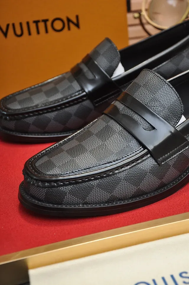 Louis Vuitton Black Gray Damier Graphite Canvas Leather Strap Loafer 4