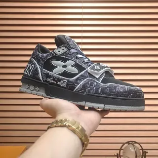 Louis Vuitton Black Gray Layered Synthetic Upper X-Shaped Overlay Lifestyle Sneakers