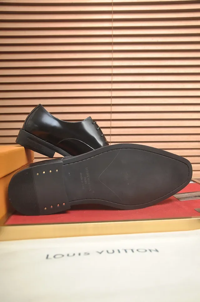 Louis Vuitton Chaussures Oxford Noir Gris Cuir Poli Damier à Carreaux Embout 3