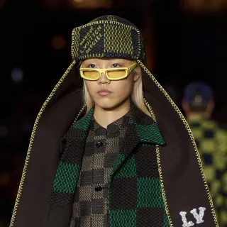 Louis Vuitton Black Green Checkered Jacquard Integrated Cape Hood Outerwear