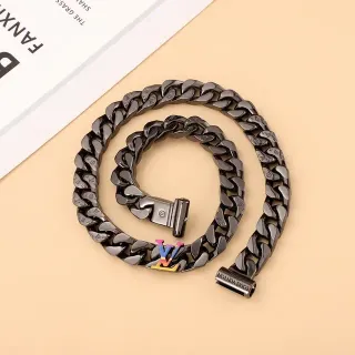 Louis Vuitton Black Multicolor Matte Curb-Link Chain Engraved Links Necklace