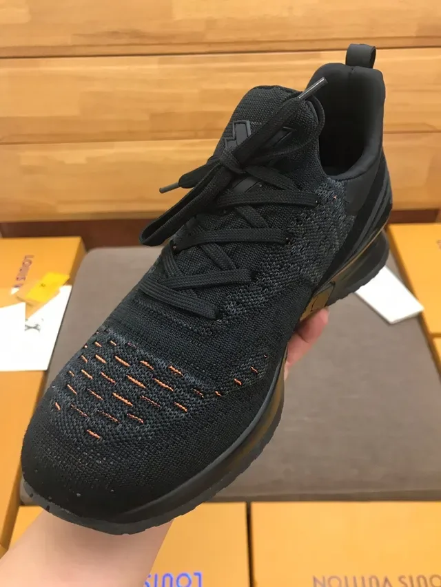 Louis Vuitton Black Orange Knit Upper Sculpted Rubber Sole Lifestyle Sneakers 4