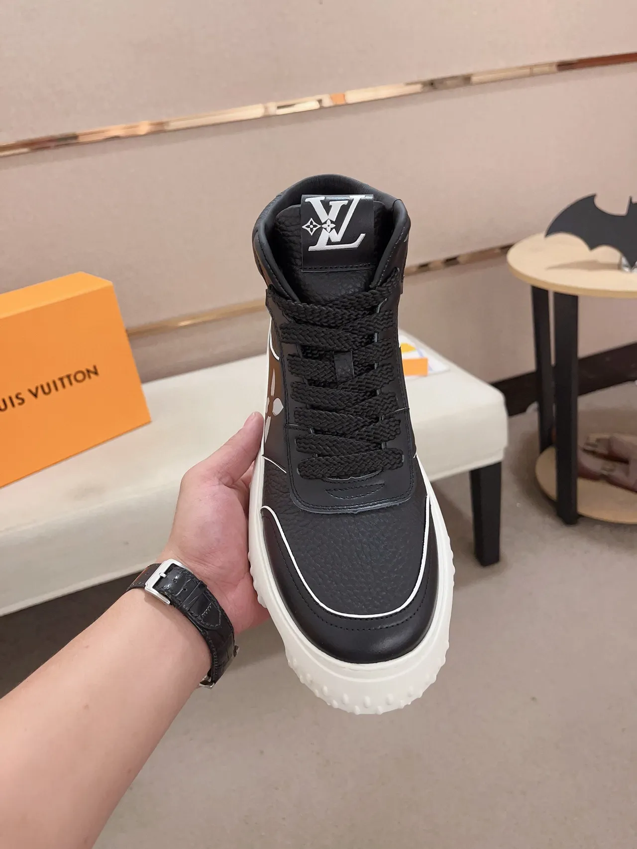 Louis Vuitton Black White High-Top Chunky Sole Lifestyle Sneakers 2