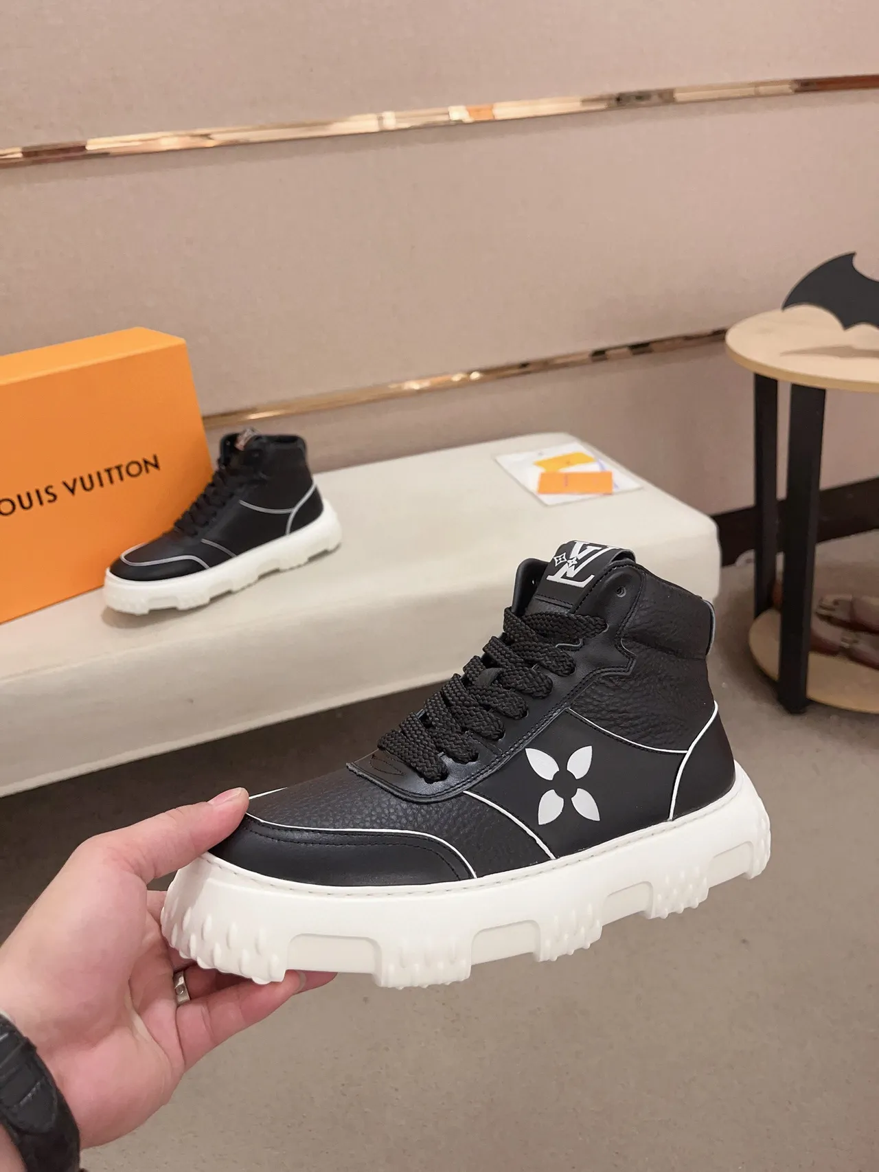 Louis Vuitton Black White High-Top Chunky Sole Lifestyle Sneakers 3