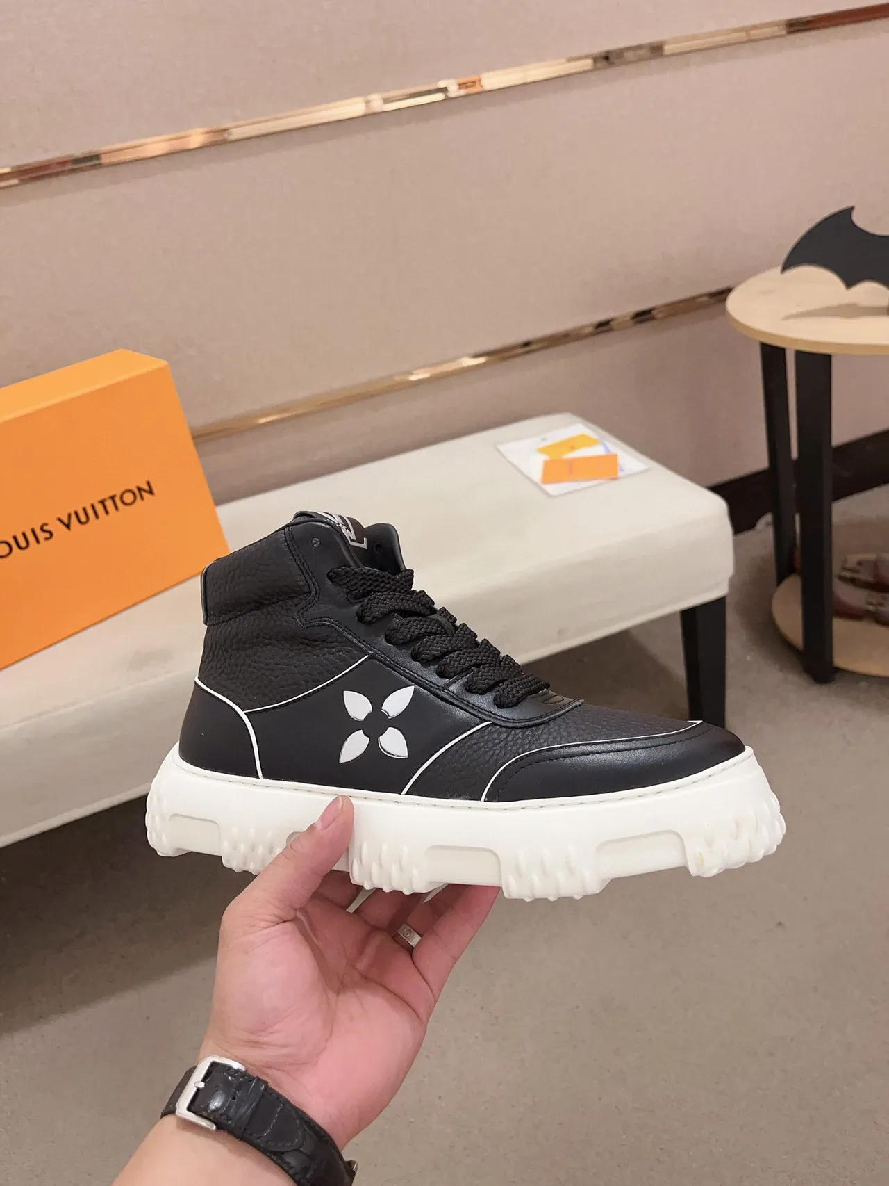 Louis Vuitton Black White High-Top Chunky Sole Lifestyle Sneakers 4