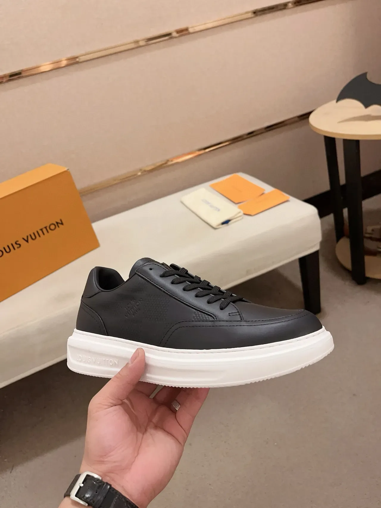 Louis Vuitton Black White Leather Upper Platform Sole Lifestyle Sneakers 5