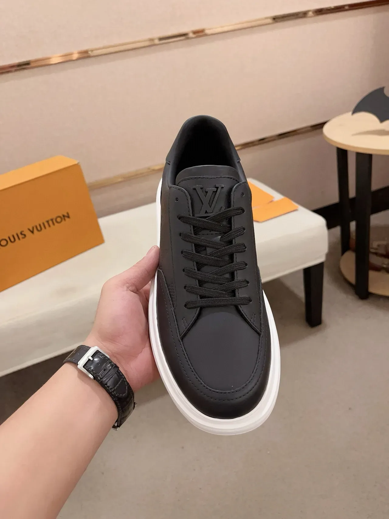 Louis Vuitton Black White Leather Upper Platform Sole Lifestyle Sneakers 6