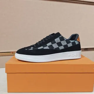 Louis Vuitton Black White Low-Top Suede And Damier Check Textile Lifestyle Sneakers