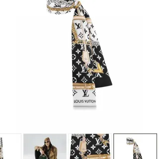 Louis Vuitton 黑白 Monogram Print Chain Motif 丝绸围巾